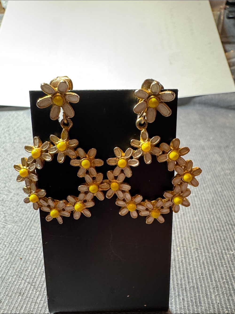 Vintage Albert Weiss Gold Floral Hoop Earrings with Yellow Centers